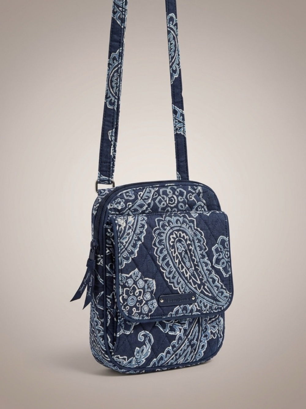 Hipster Quilted Navy Paisley Crossbody Bag - Women
